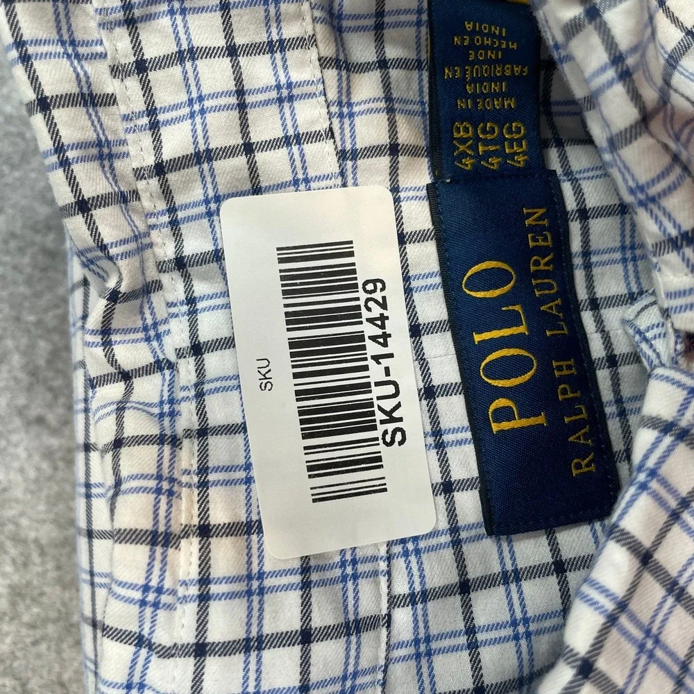 Polo Ralph Lauren Mens Shirt 4XB White Plaid Long Sleeve